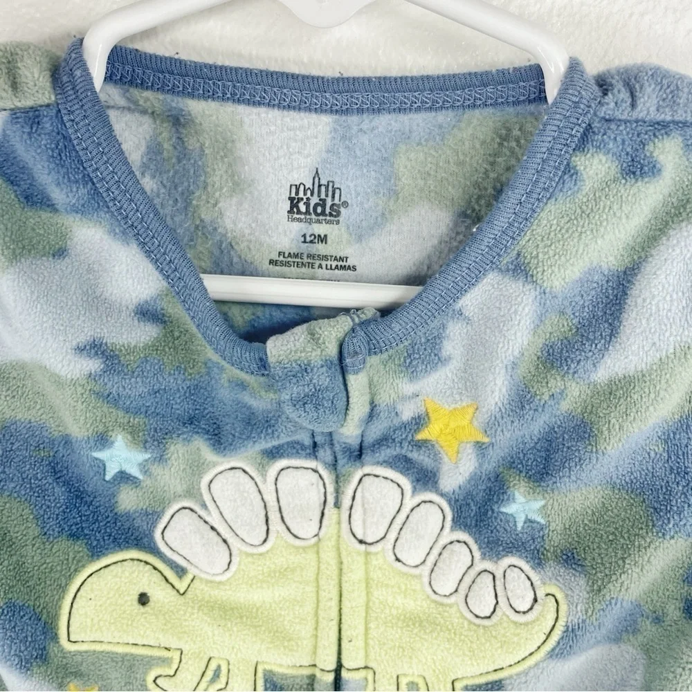 KIDS HEADQUARTERS Boys Kids Blue Dino Camo w Stegasaurus Onesie/Booties Size 12M